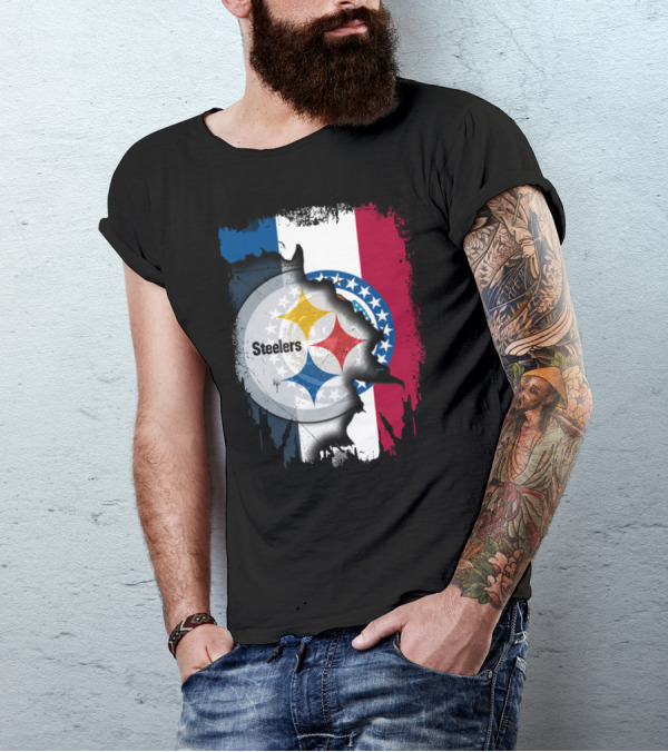 Steelers Emblem On Missouri Flag Background T-Shirt