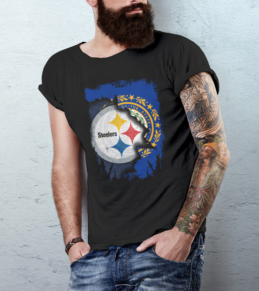 New Hampshire And Pittsburgh Steelers Emblem Fusion T-Shirt