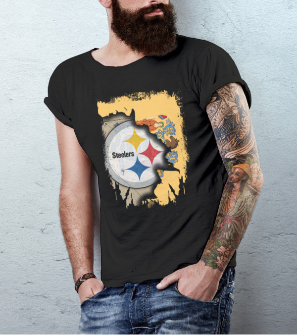 Steelers Logo Within New Jersey Map T-Shirt