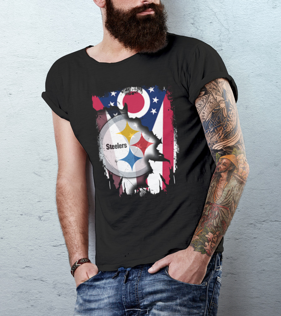 Ohio Steelers Fusion With Flag T-Shirt