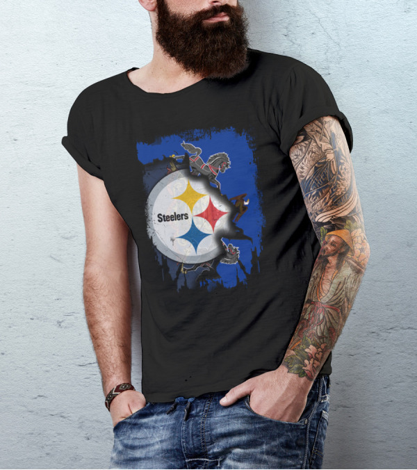 Steelers Together Pennsylvania With Horses And Eagle On Grunge Blue Background T-Shirt