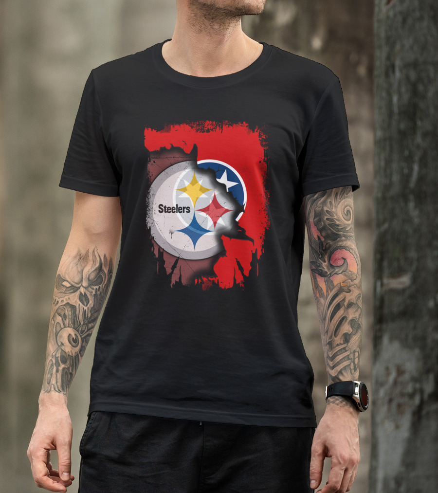 Tennessee And Steelers Fusion With Flag T-Shirt