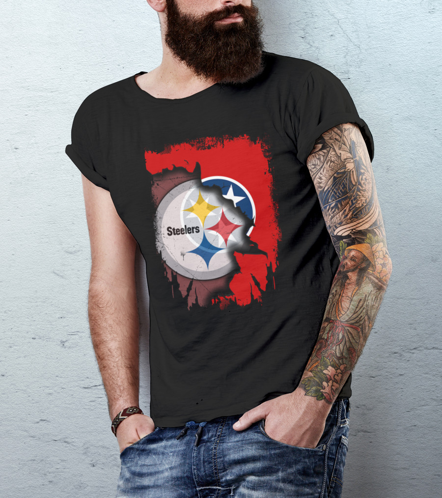 Tennessee And Steelers Fusion With Flag T-Shirt