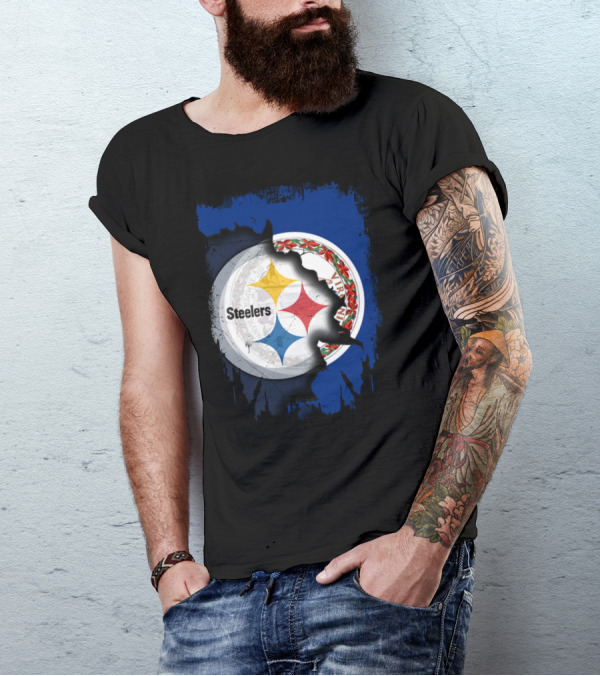 Virginia State Flag With Pittsburgh Steelers Logo Fusion T-Shirt