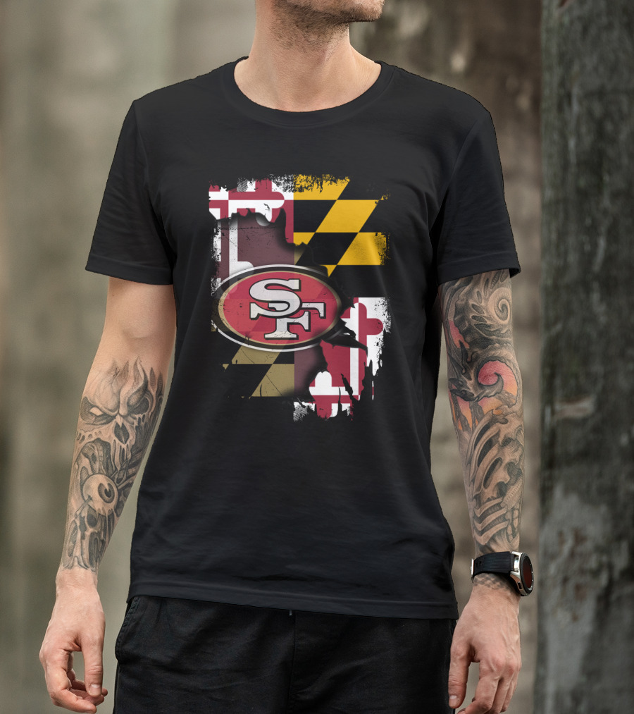 Maryland Flag With San Francisco 49ers Logo Together T-Shirt