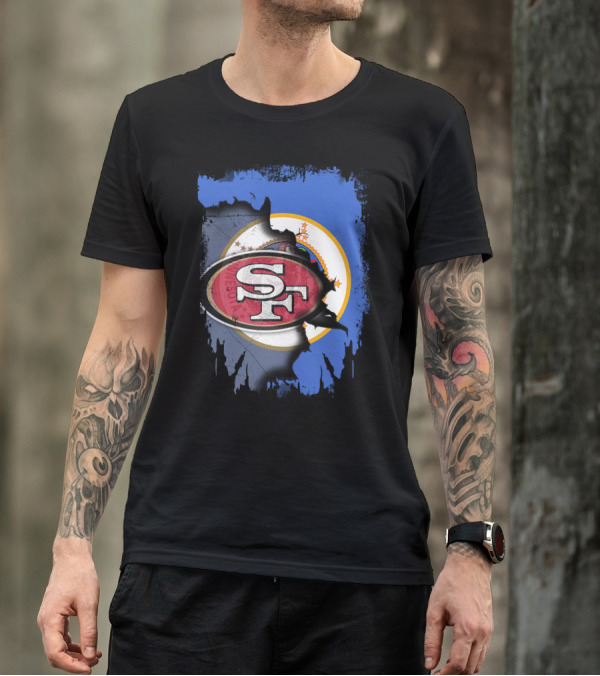Minnesota State Flag With San Francisco 49ers Logo Overlay T-Shirt