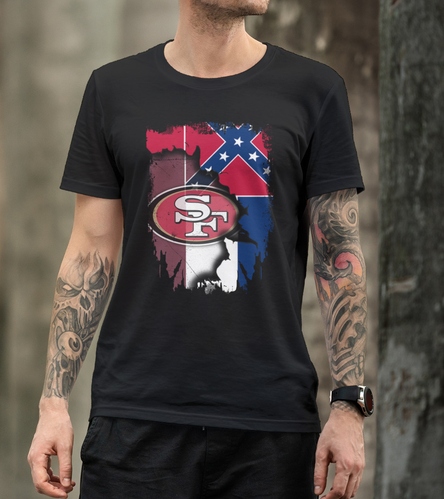 San Francisco 49ers Logo With Mississippi Flag Background T-Shirt