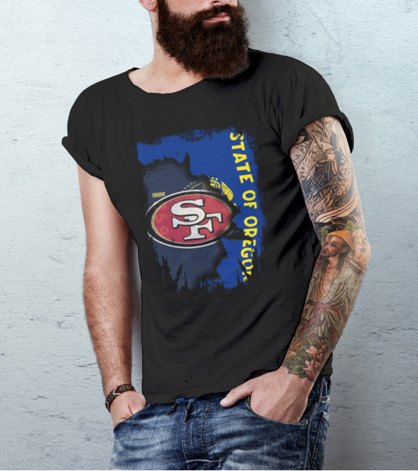 State Of Oregon With 49ers SF Logo Overlay T-Shirt