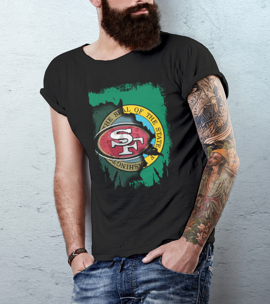 SF 49ers With Washington State Seal Clash T-Shirt