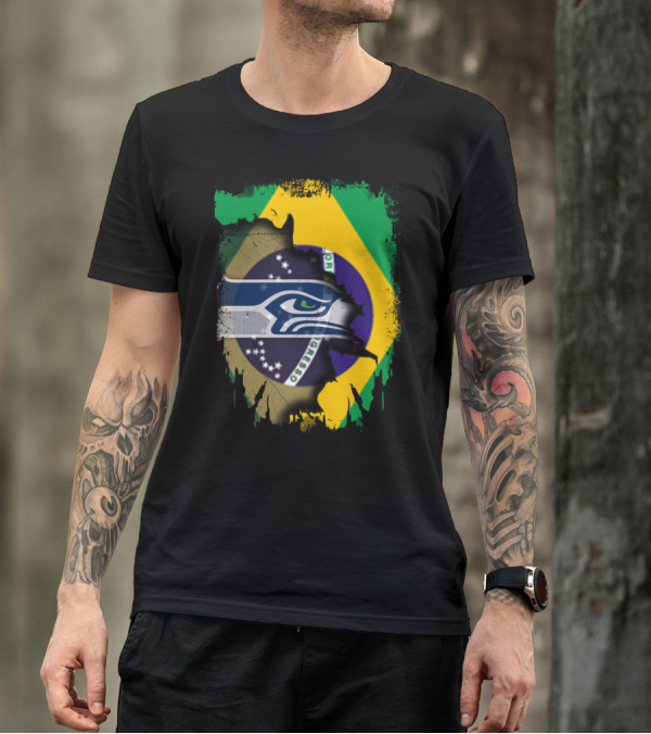 Together Brazil With Seahawks Over Brazilian Flag T-Shirt