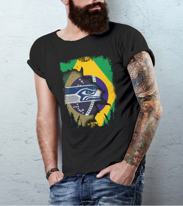 Together Brazil With Seahawks Over Brazilian Flag T-Shirt