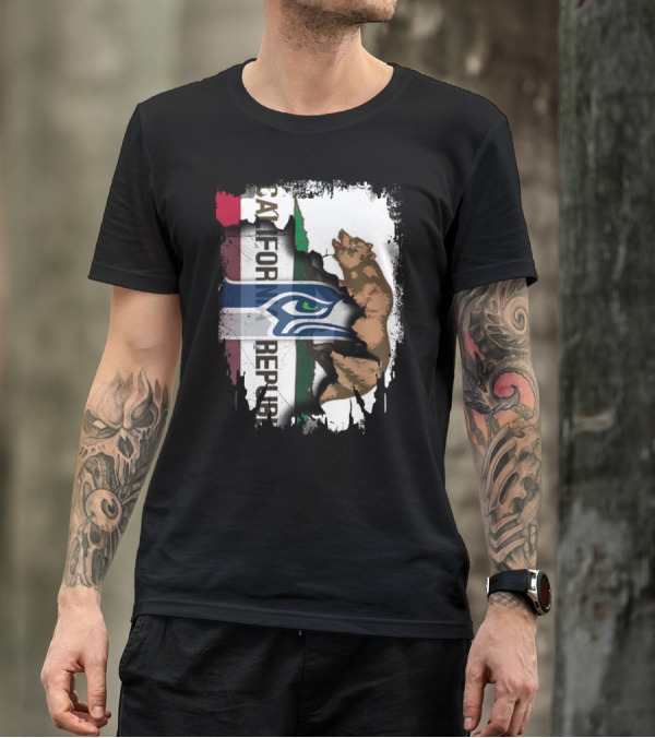 Together California Republic With Seahawks Logo Bear T-Shirt