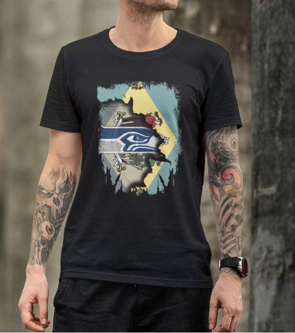 Delaware Flag With Seahawks Logo Fusion T-Shirt