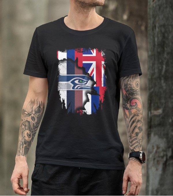 Together Hawaii With Seahawks Logo And Hawaiian Flag T-Shirt