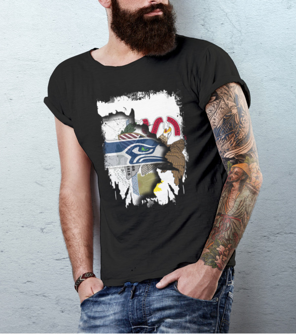 Illinois State And Seattle Seahawks Unity Emblem T-Shirt