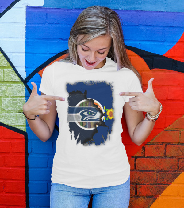 Kansas With Seahawks Heart And Sunflower Emblem T-Shirt