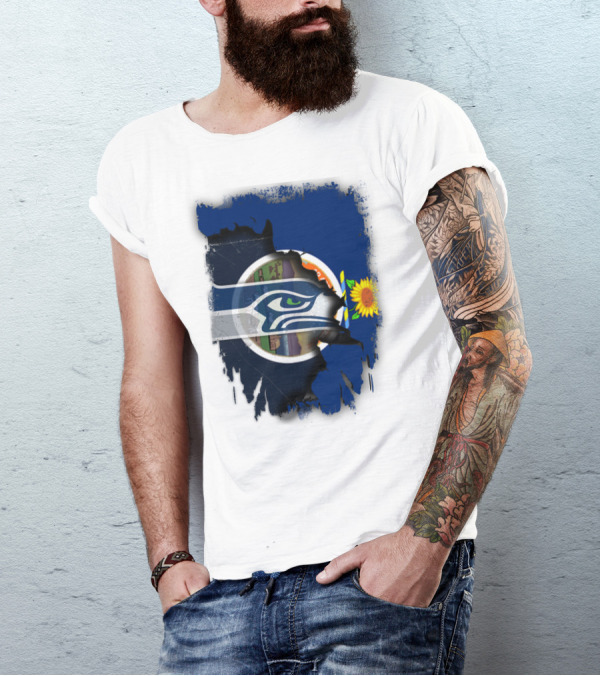 Kansas With Seahawks Heart And Sunflower Emblem T-Shirt