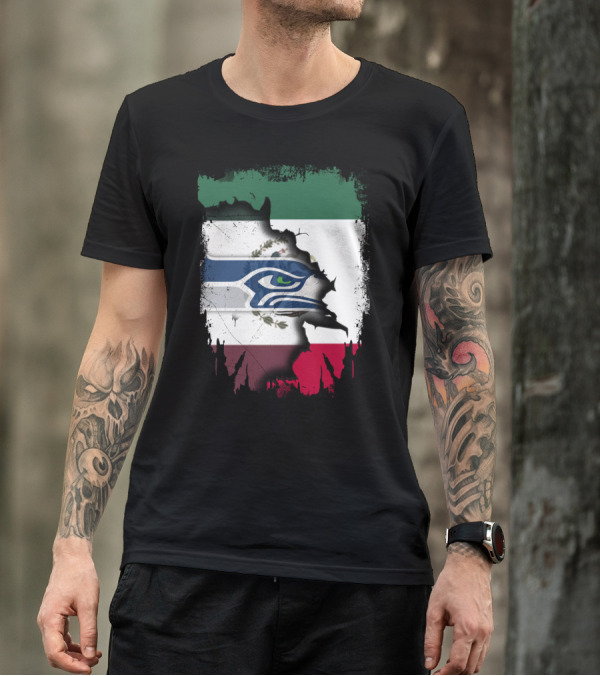 Mexico And Seahawks United With Flag And Logo Overlay T-Shirt