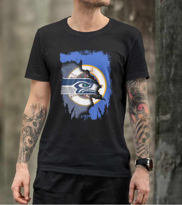 Minnesota Flag With Seahawks Logo Fusion T-Shirt