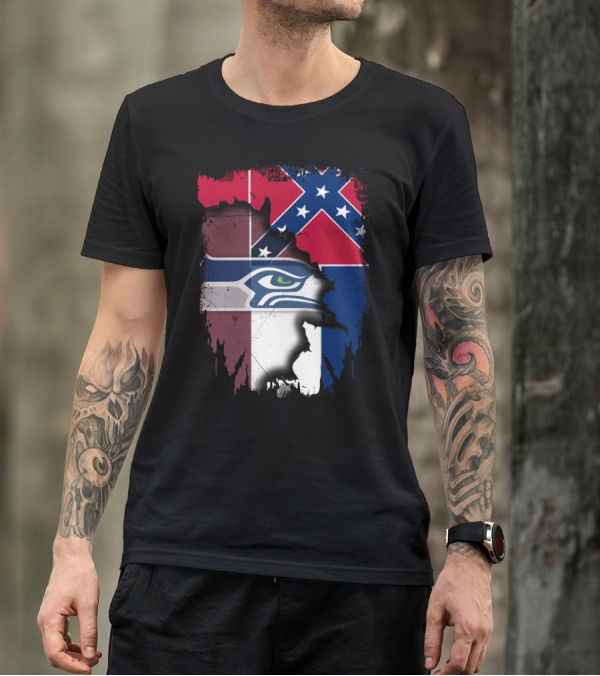Seahawks Logo Torn Confederate Flag Mississippi T-Shirt