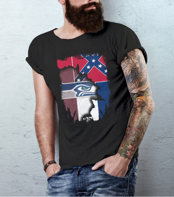 Seahawks Logo Torn Confederate Flag Mississippi T-Shirt