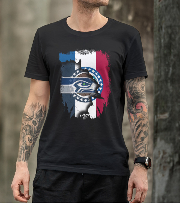 Missouri Flag With Seahawks Logo Fusion T-Shirt