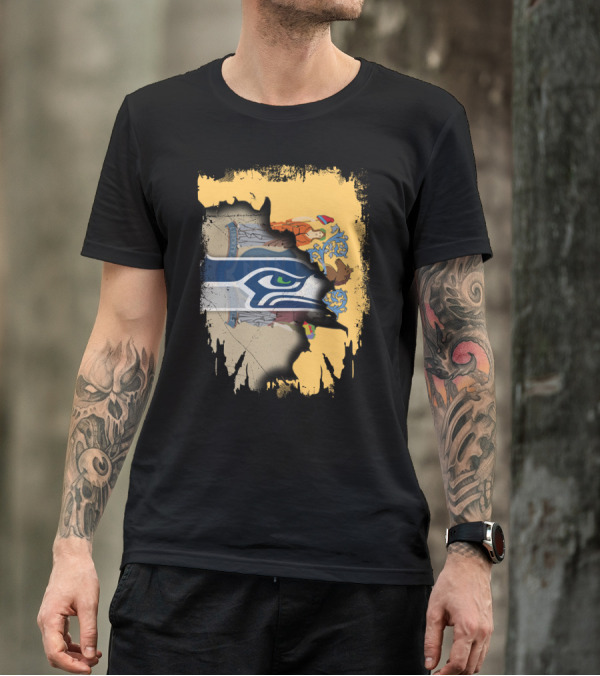 New Jersey State Crest Blending With Seahawks T-Shirt