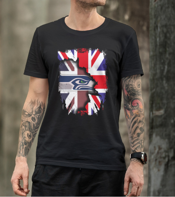 United Kingdom Flag With Seattle Seahawks Logo Integration T-Shirt