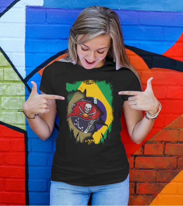 Brazilian Flag And Buccaneers Logo Fusion T-Shirt