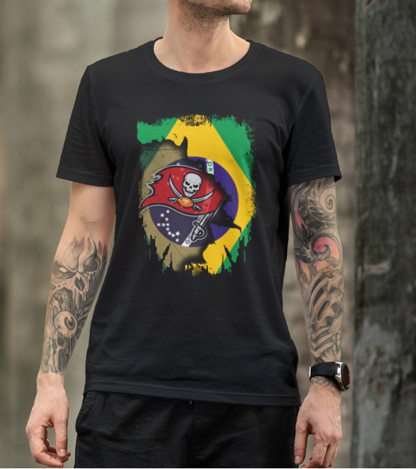 Brazilian Flag And Buccaneers Logo Fusion T-Shirt
