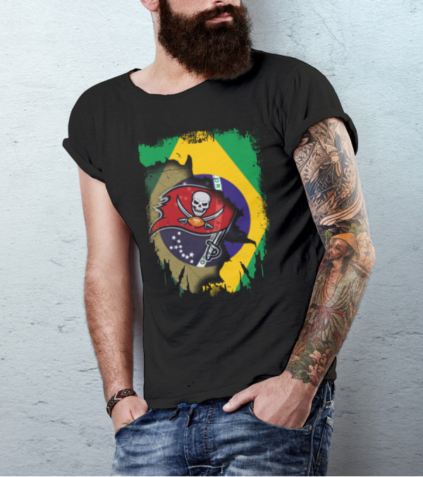 Brazilian Flag And Buccaneers Logo Fusion T-Shirt