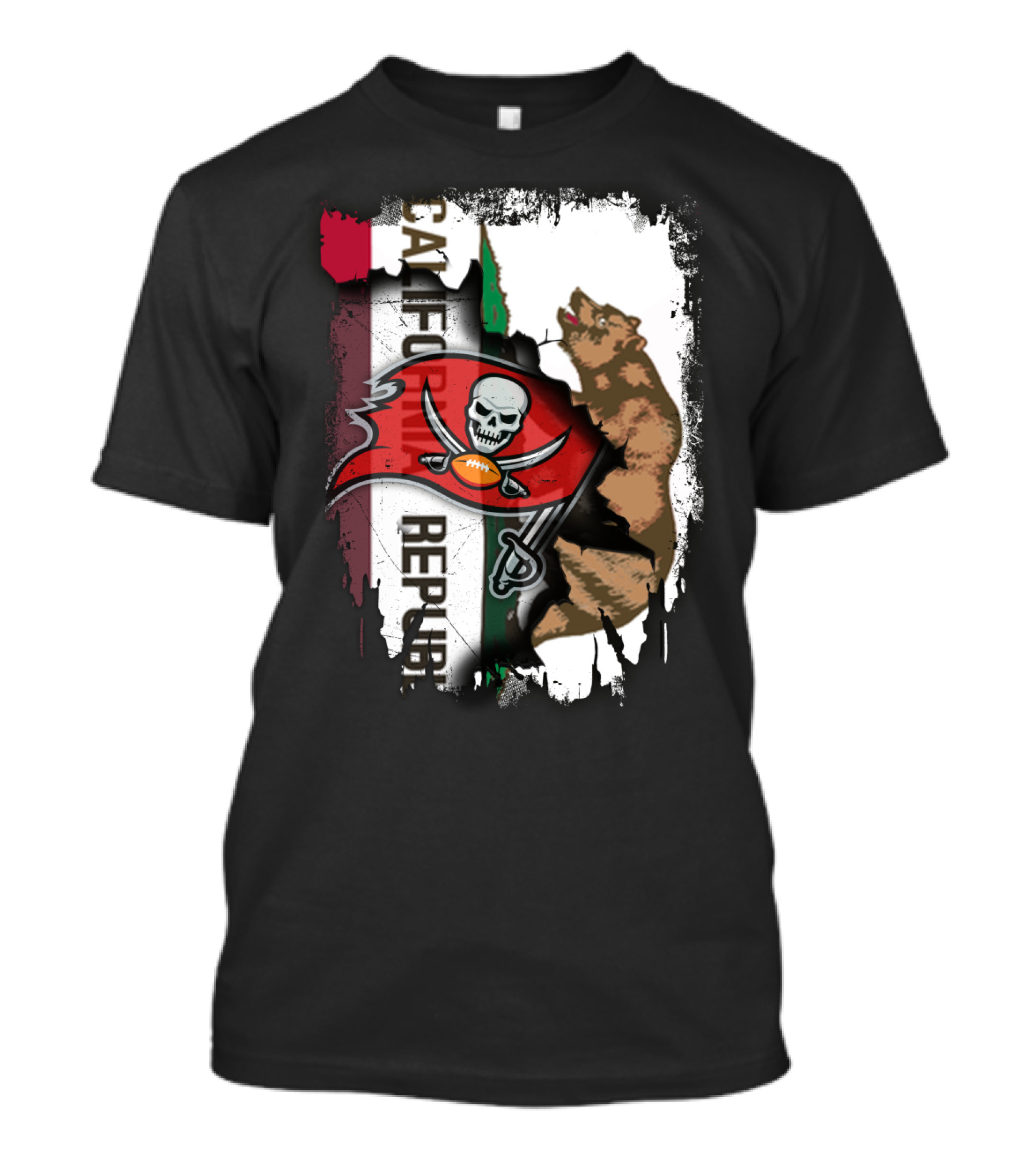 California Republic Bear With Buccaneers Pirate Flag T-Shirt