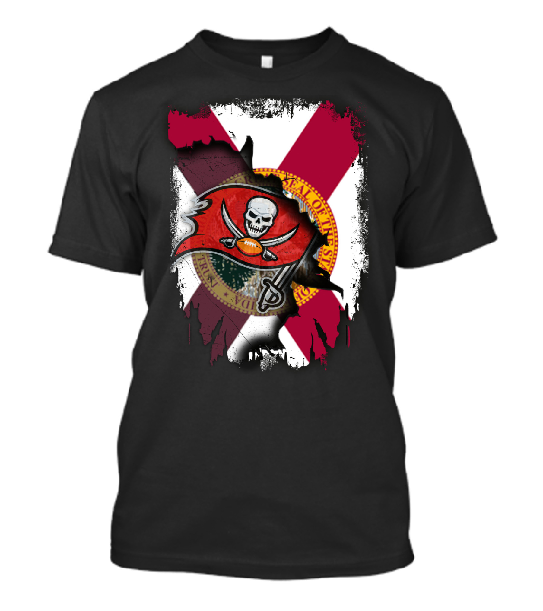 Florida State Flag With Tampa Bay Buccaneers Logo Fusion T-Shirt