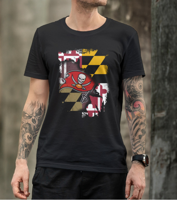 Maryland Flag And Buccaneers Logo Combination T-Shirt