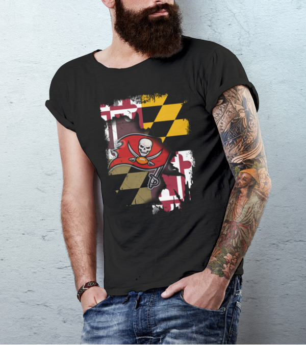 Maryland Flag And Buccaneers Logo Combination T-Shirt