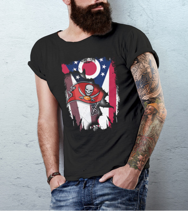 Ohio Flag With Tampa Bay Buccaneers Logo Together T-Shirt