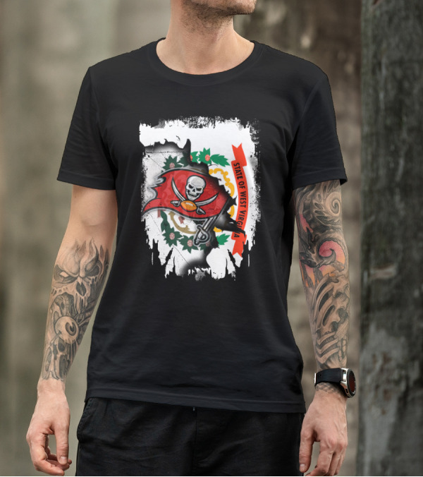 West Virginia State Flag With Tampa Bay Buccaneers Logo Fusion T-Shirt