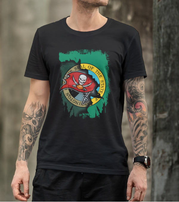 Washington State Seal And Buccaneers Logo Fusion T-Shirt