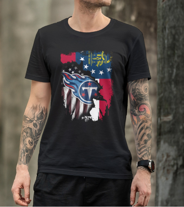 Georgia State Flag With Tennessee Titans Logo Fusion T-Shirt
