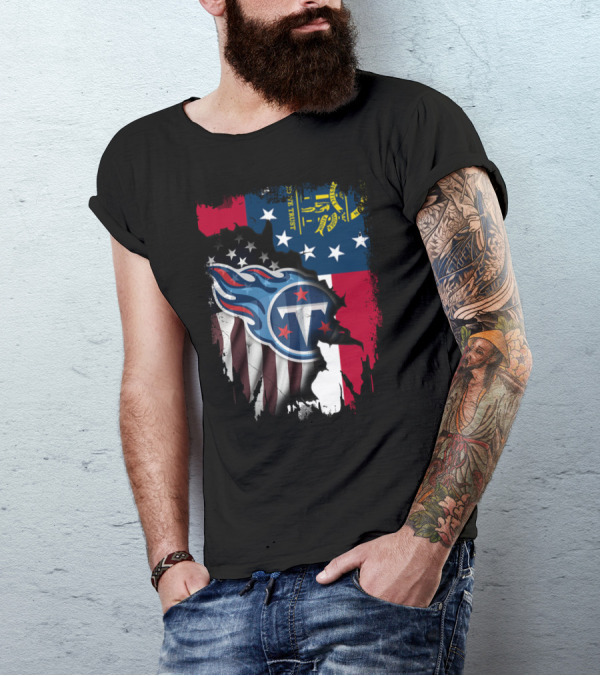 Georgia State Flag With Tennessee Titans Logo Fusion T-Shirt