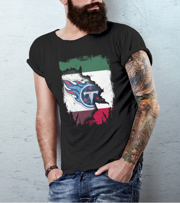 Titans Logo Blending With Mexico Flag - Together Mexico With Titans T-Shirt