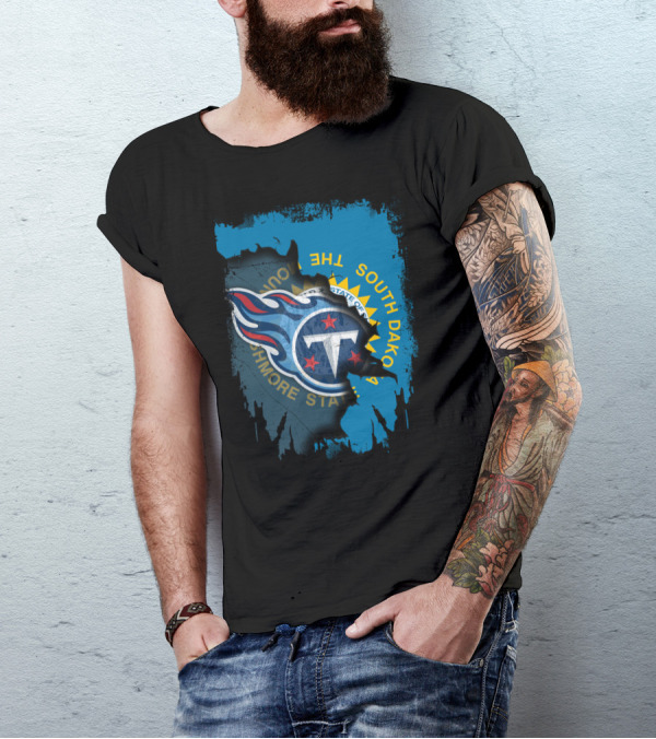 South Dakota State Flag And Tennessee Titans Logo Fusion T-Shirt