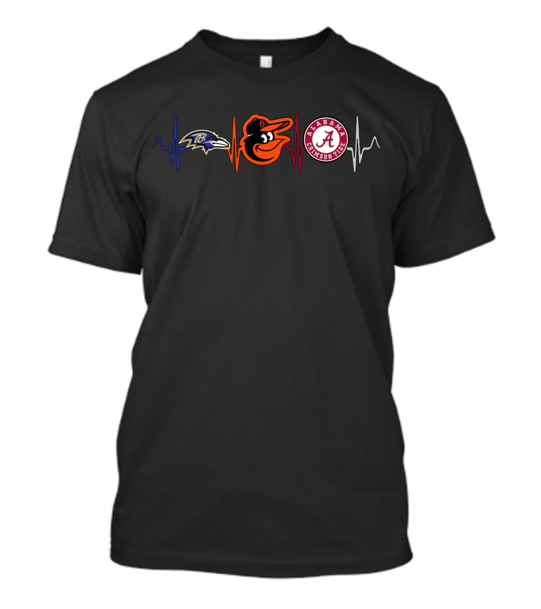 Baltimore Ravens Baltimore Orioles Alabama Crimson Tide Heartbeat T-Shirt