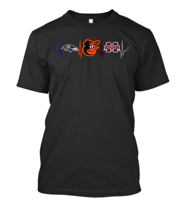 Baltimore Ravens Orioles Mississippi State Heartbeat T-Shirt