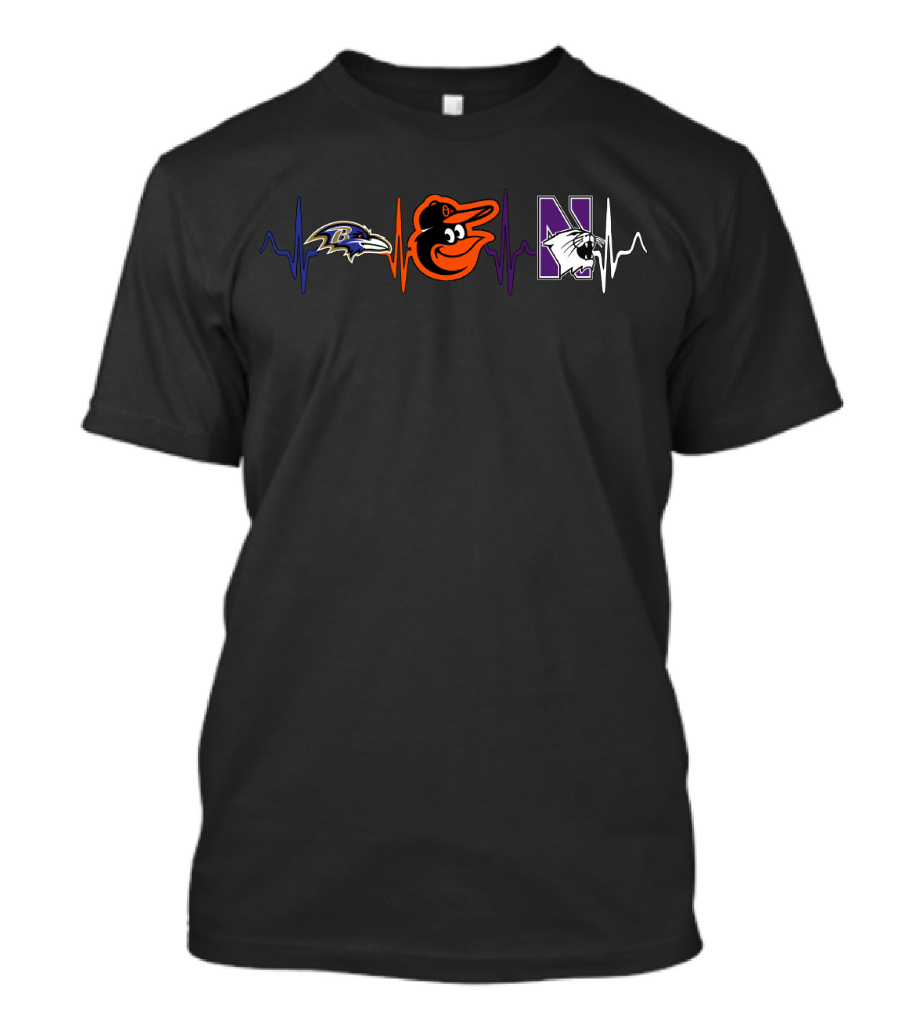 Baltimore Ravens Orioles Northwestern Wildcats Heartbeat T-Shirt