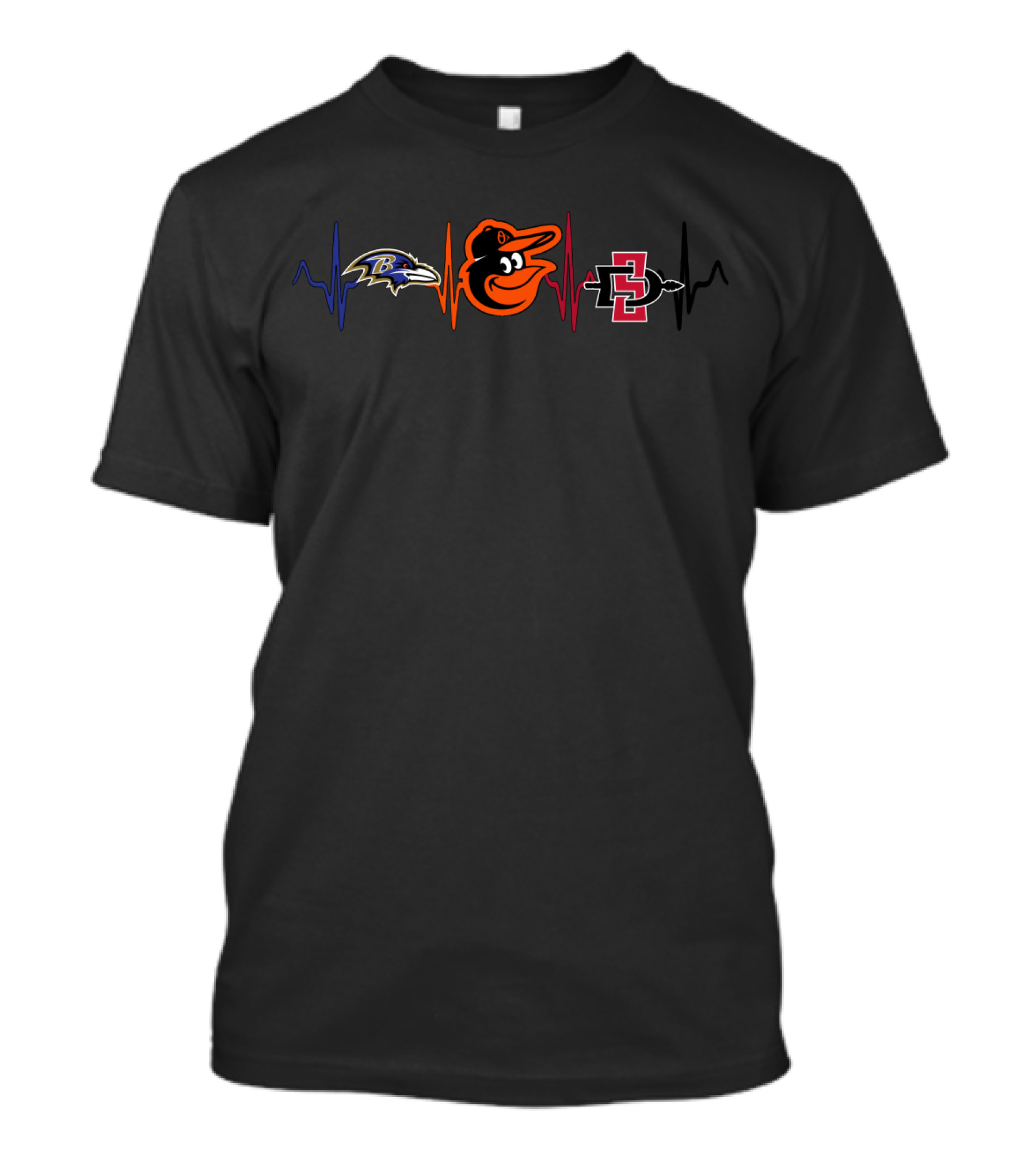 Baltimore Ravens Orioles San Diego State Aztecs Heartbeat T-Shirt
