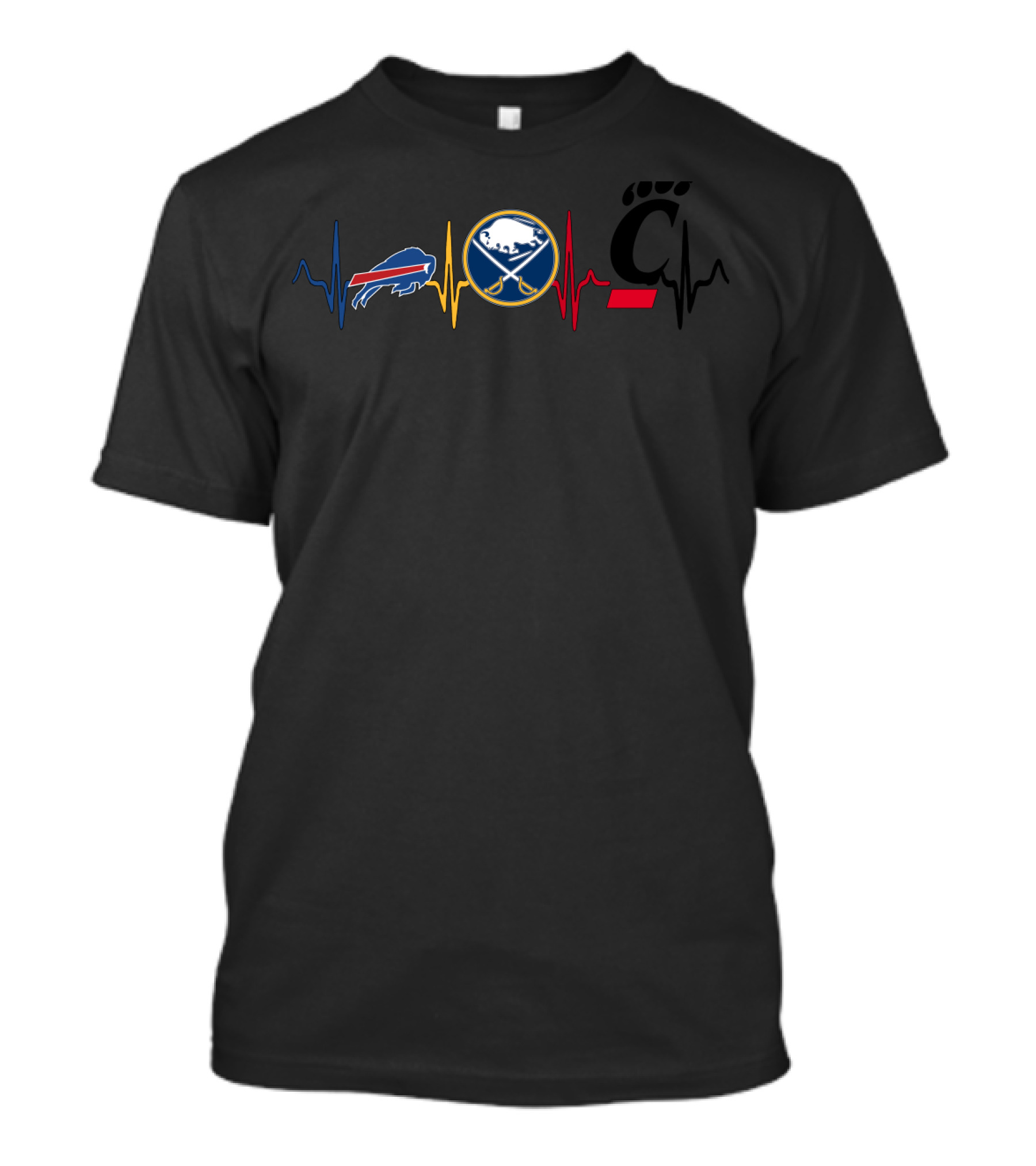 Love Buffalo Bills Sabres Cincinnati Bearcats Heartbeat T-Shirt