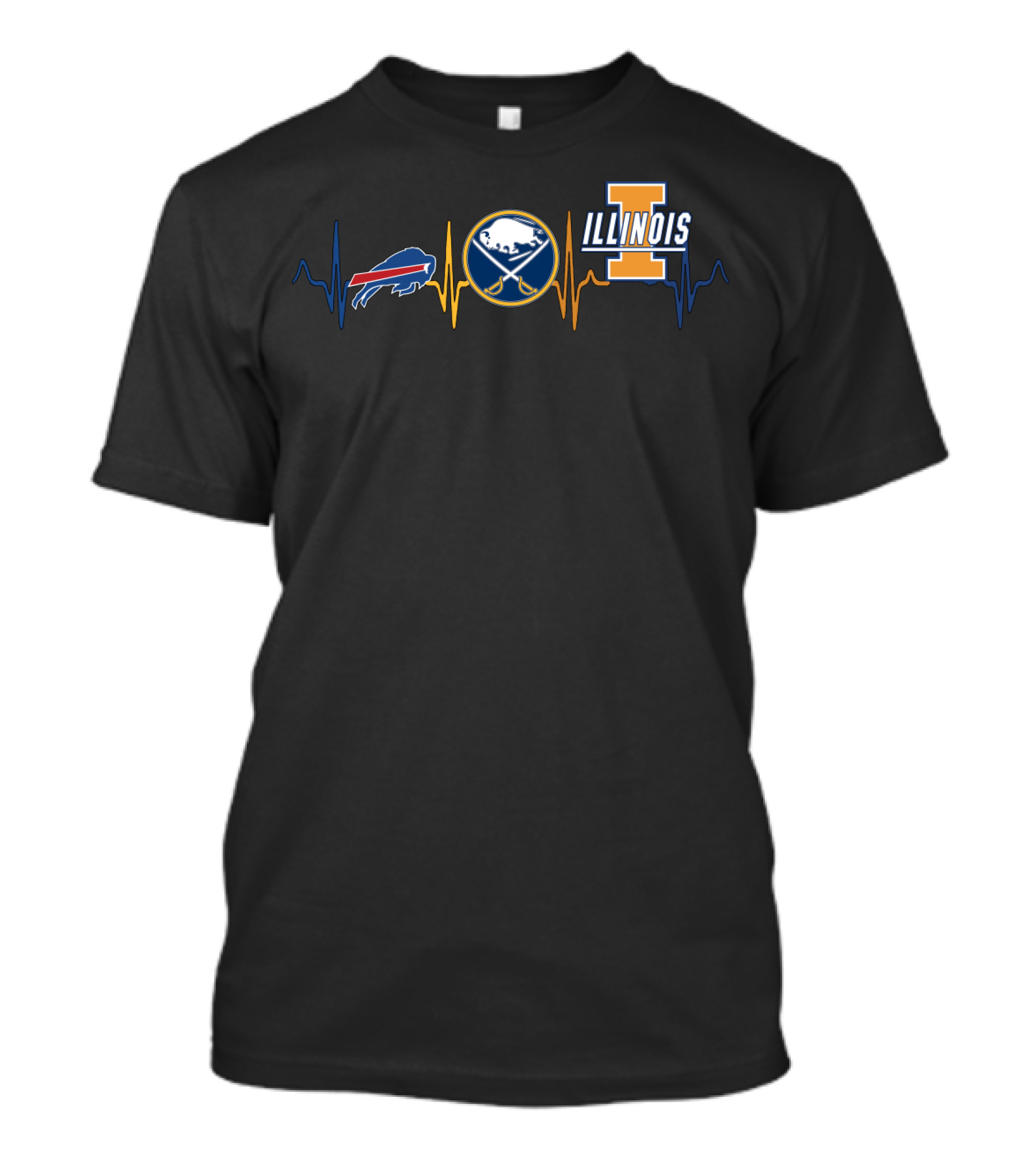 Buffalo Bills And Sabres Heartbeat With Illinois T-Shirt
