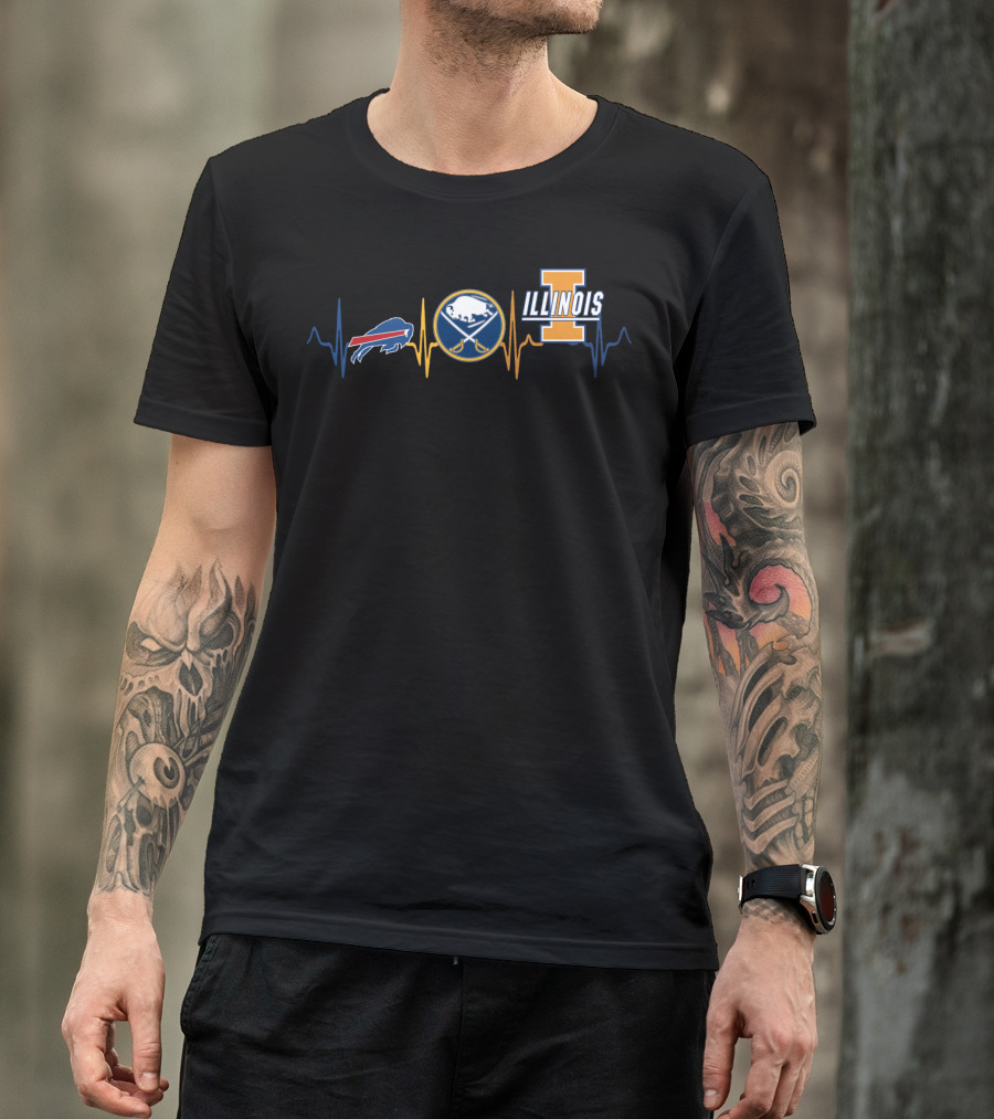Buffalo Bills And Sabres Heartbeat With Illinois T-Shirt