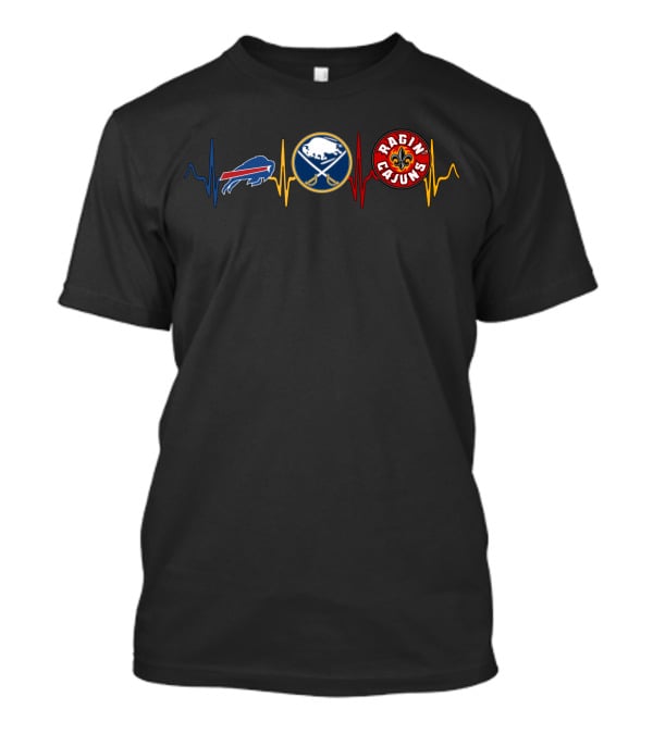 Love Buffalo Bills Sabres Ragin Cajuns Heartbeat T-Shirt